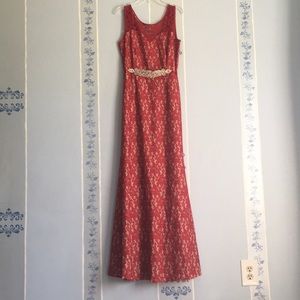 Red long lace formal